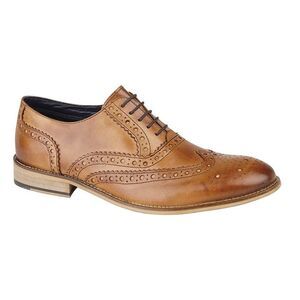 Roamers Mens Leather Brogue Oxford Shoes / Tan